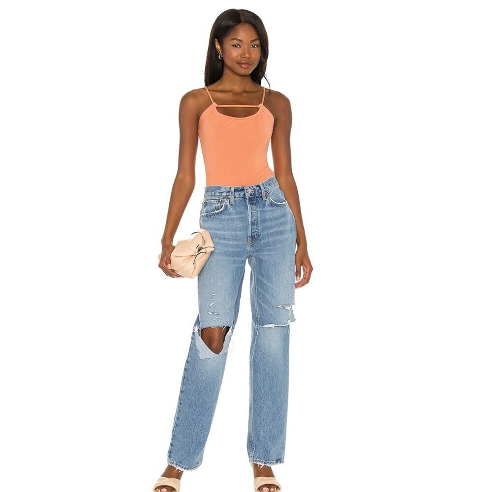 Lovers + Friends Johnson Thong Back Ribbed Bodysuit In Terracotta Size XL